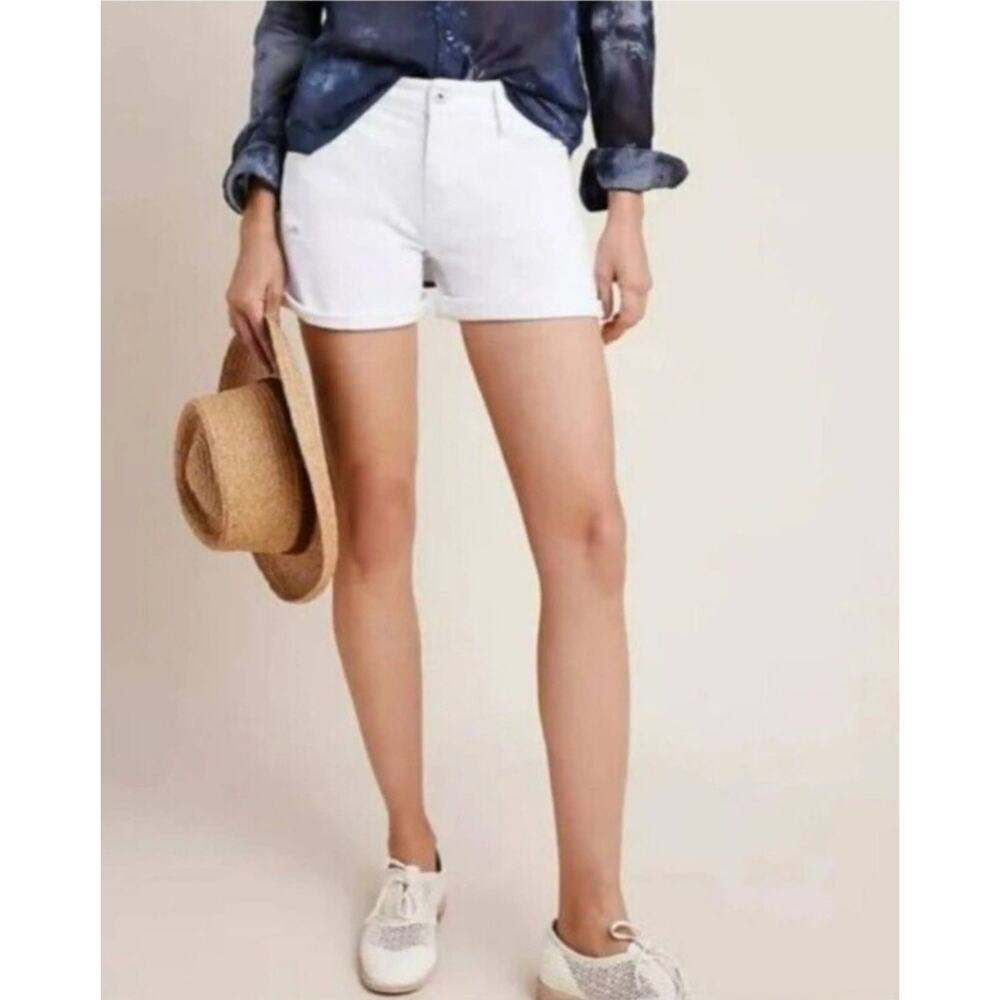 EUC Pilcro and The Letterpress Anthropologie White Slim Boyfriend Shorts 27